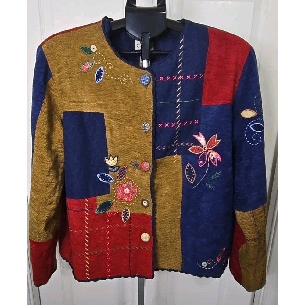 Vintage Women's XL‎ Koret City Blues Patchwork Jacket Embroidered Floral